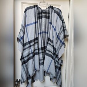 Lord & Taylor Plaid Ruana/ Poncho with Fringe